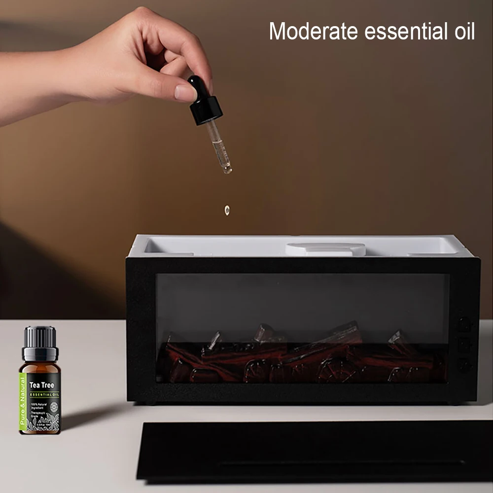 300ml Fireplace Aroma Diffuser Creative Flame Humidifier Auto-Off Protection with Remote and Realistic Fireplace Night Light