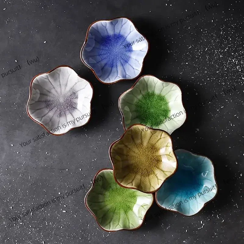 Lotus leaf seasoning ice cracked glaze tableware, Japanese home dishes, ceramic ornaments, kitchen supplies