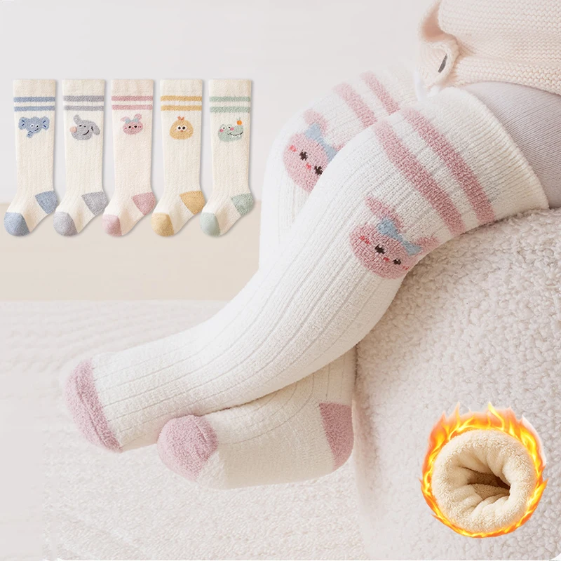 3/5 Pairs Striped High Knee Newborn Socks Winter Thick Warm Long Baby Socks Soft Thermal Long Socks for Infant