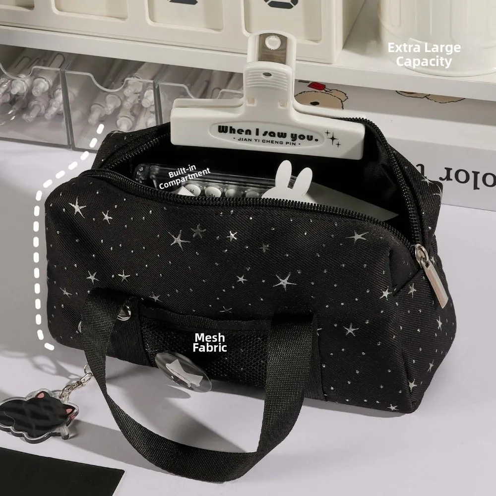 Multi-layer Star Dots Pencil Case Handheld Desktop Storage Korean Style Pen Bag Pencil Pouch Multi-functional
