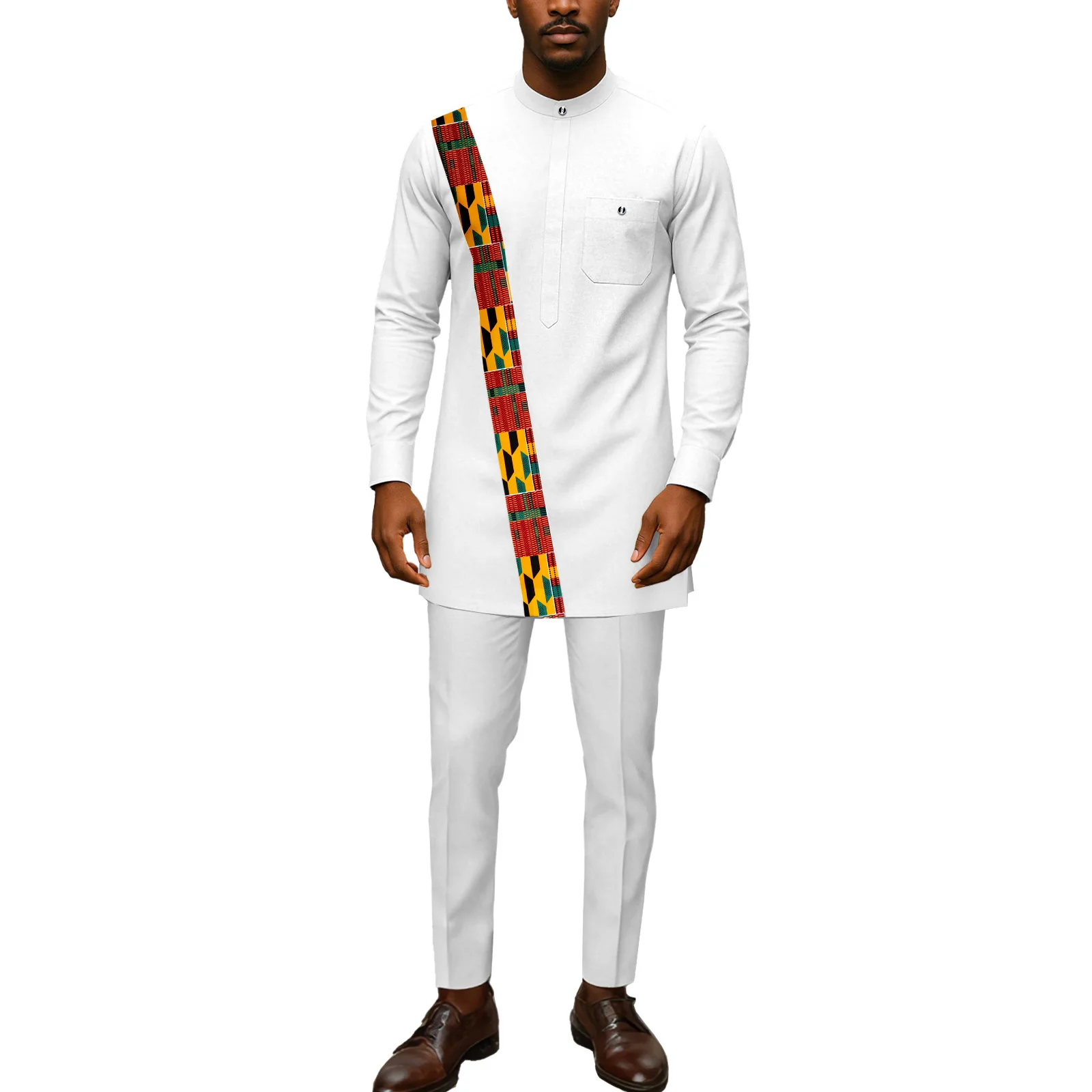 

African Suit For Men Long Sleeve Dashiki Outfits Top And Pants 2 Piece Sets Slim Fit Traditional Formal Clothing