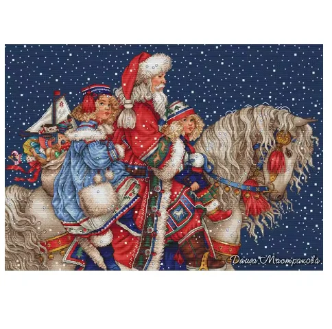 Counted Cross Stitch Kit, Christmas Story, Santa Claus on Horseback, Child Wall Decoration, Top Quality, Lovely, Hot Selling 