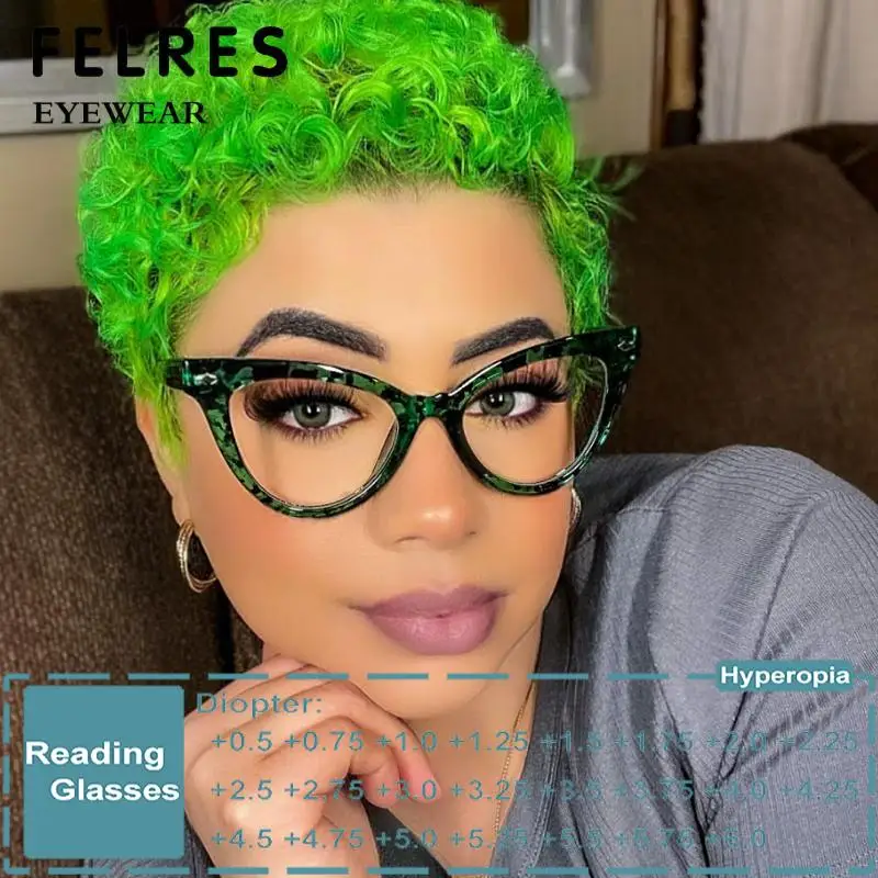 2024 Personality Green Cat Eye Glasses Magnifying Leopard Eyeglasses for Women Anti Blue Light Computer Presbyopia Eyeglasses