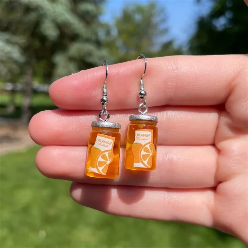 Novelty Strawberry Jam Jar Earrings Simulated Transparent Strawberry Honey Jam Resin Accessories Handmade Unique Jewelry Gifts