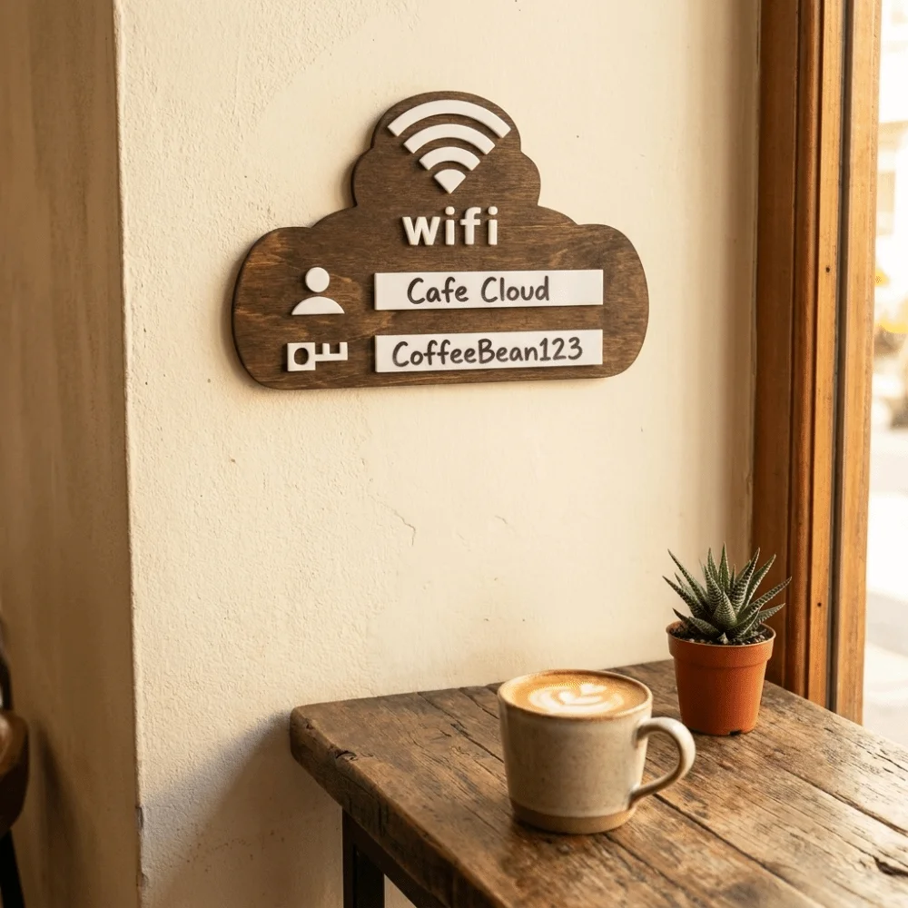 Plaque Rustic WiFi Password Sign Erasable Board Vintage 2D Flat Wooden Plaque with Pen Minimalism Password Board Airbnb Decor