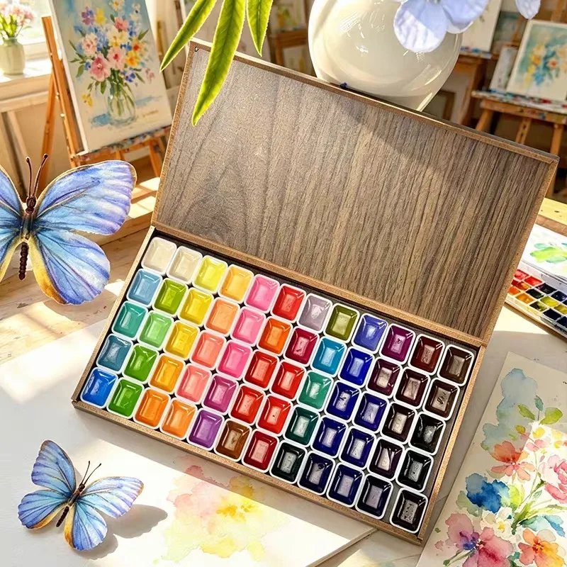 84 Colors Watercolor Paint Set Wooden Box Solid Pigment Palette for Artists Students Beginners DIY Painting Art Supplies Gift