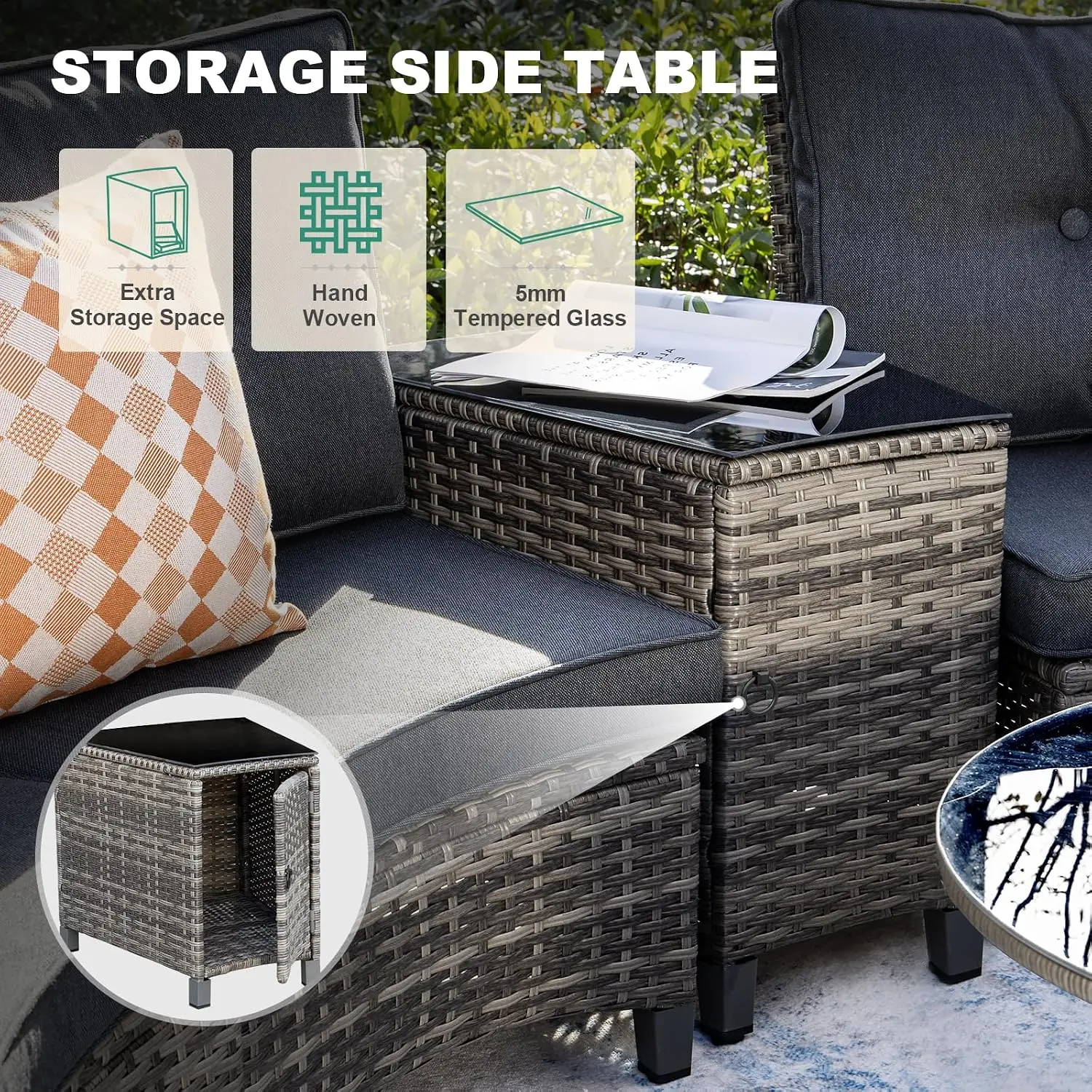 Half-Moon Curved Outdoor Furniture Set, Sectional Sofa with 2 Ottomans & Round Coffee Table for Backyard Garden, Customized
