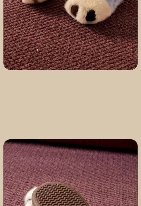Entzückende Hausschuhe mit Kätzchenpfotenmuster für Damen, kuschelige Schuhe aus Kunstfell, offene Mules, ideal als Geschenk für Katzenliebhaber. – Detail 7