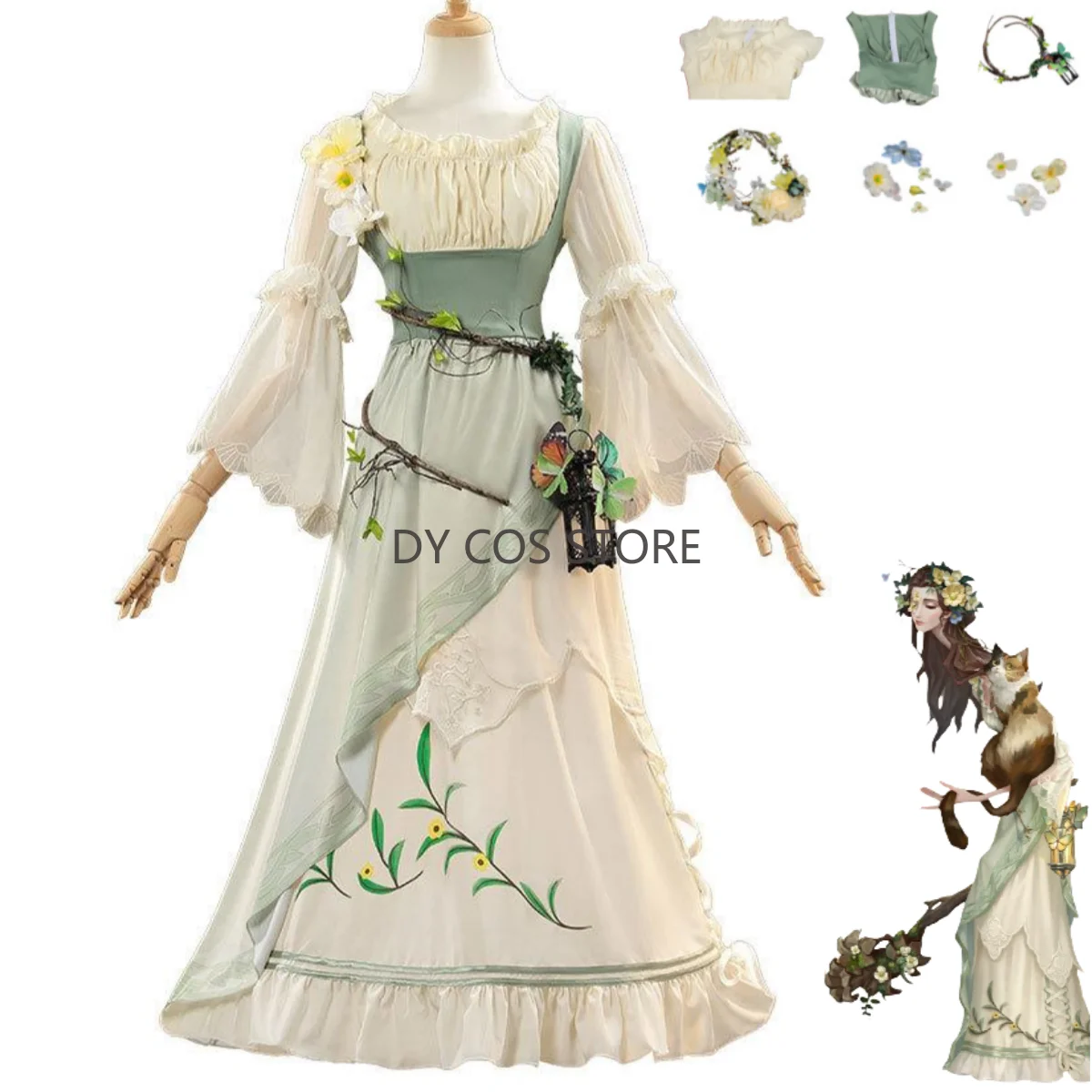 

Anime Game Identity Ⅴ Hunter Ann Disciple Cosplay Costume White Flower Dress Uniform Woman Sexy Masked Ball Party Suit