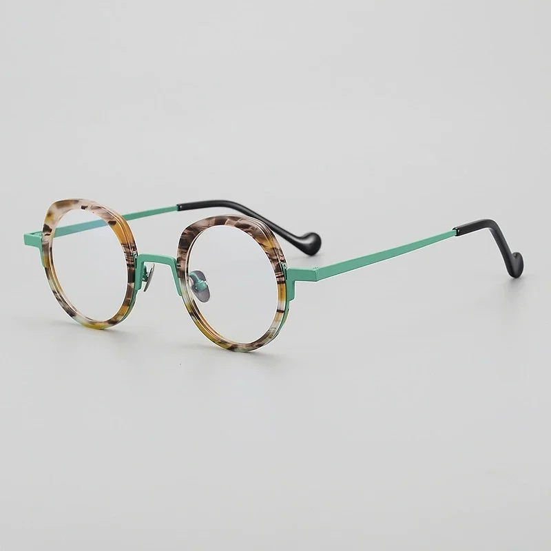 Belight شكل اللؤلؤ البصري خلات ملونة مصنوعة يدويًا مع إطار نظارات ريترو من التيتانيوم عدسة طبية C103