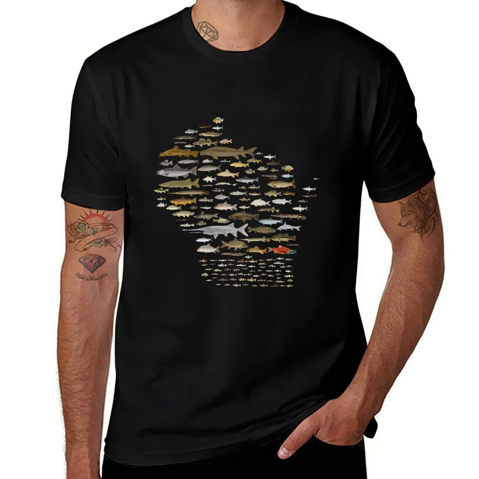 

Fishes of Wisconsin T-Shirt Stylish Print Short Sleeve Tee