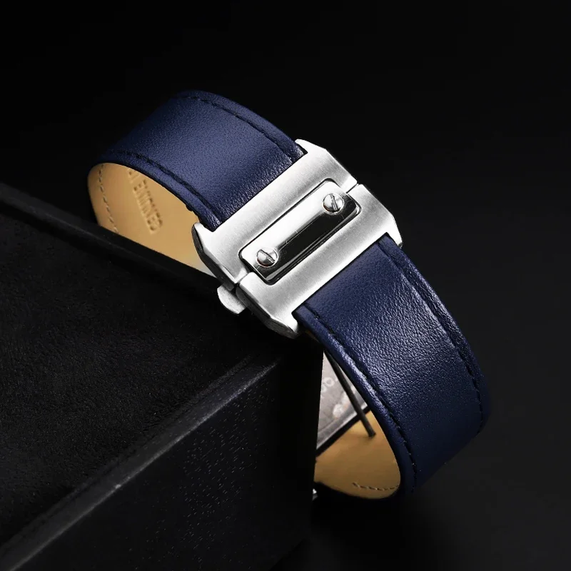 Genuine Lea/ther Watch Strap for Cartier Sandoz Men's Santos100 Santos Series Watchband 20mm 23mm Folding buckle Cowhide strap