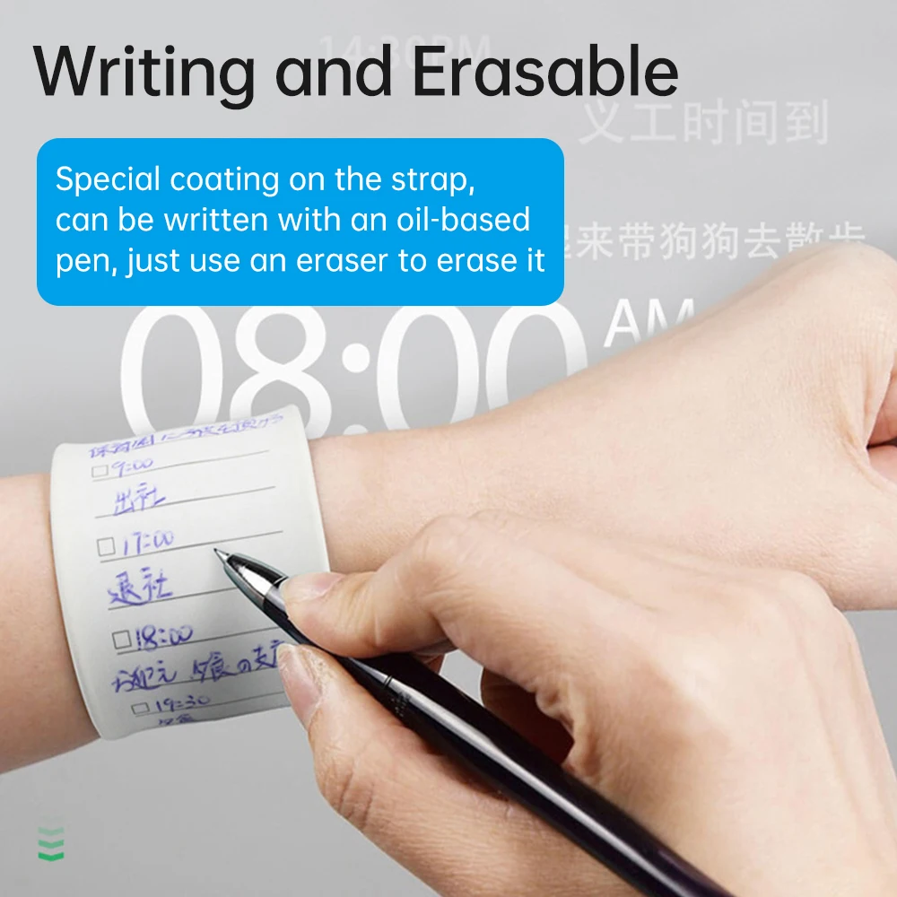 Wearable Notepad Silicone Memo Wrist Band Reminder Bracelet Waterproof to Do List Stap and Ruler Erasable with Oil-based Pen