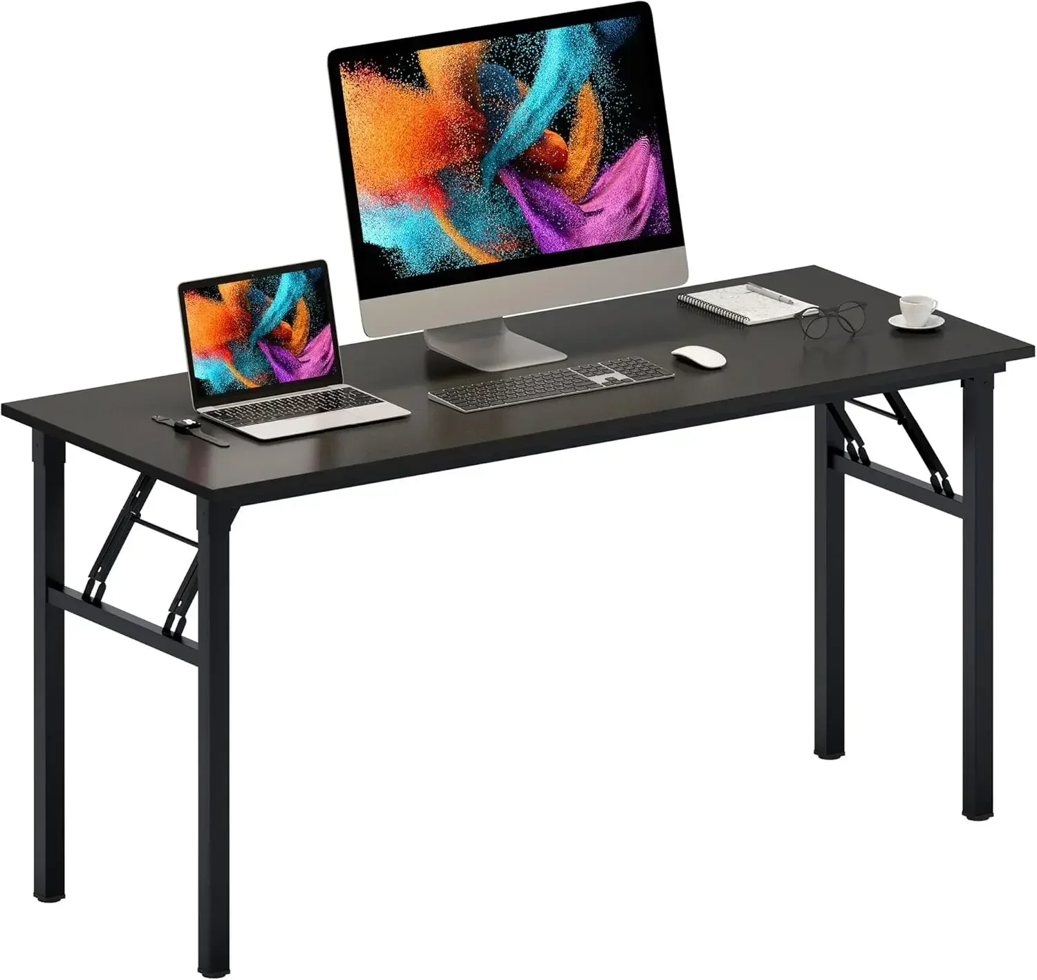 [Discounted Price, Hot Sale!]Home Office Desk - 60 Inches Large Computer Desk Sturdy Black Table Foldable Desk Gaming Computer T