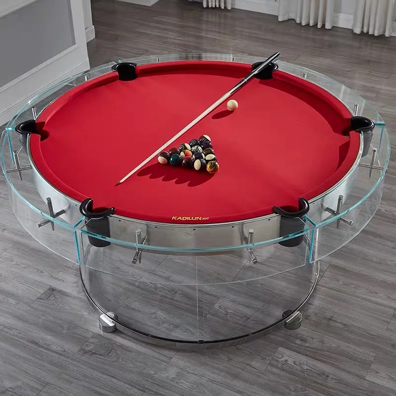 Tempered Glass Pool Table, Transparent Round Indoor Billiard Table, High-End Crystal Luxury Home Game Table, Elegant Design