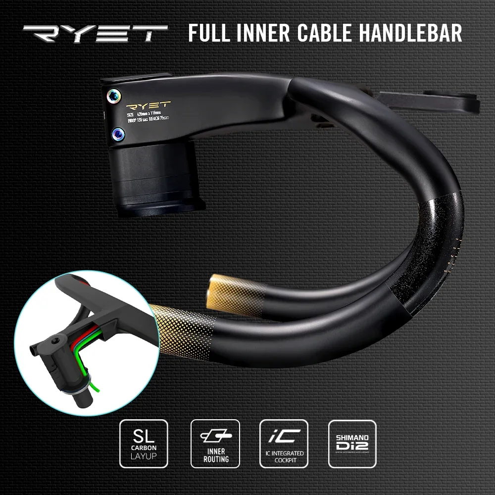 RYET Ergo Ace Road Bicycle Handlebar Carbon Full Internal Cable Routing Integrated Handlebar Di2 With Computer Holder Bike Parts