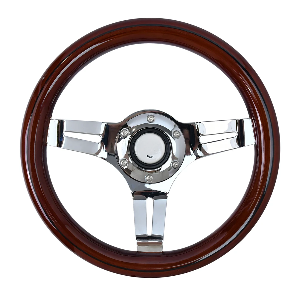 290mm Solid Wood Grain Small Size Car Steering Wheel 3 Spoke Racing Game Simulation Steering Wheel With Brown and Black Lines