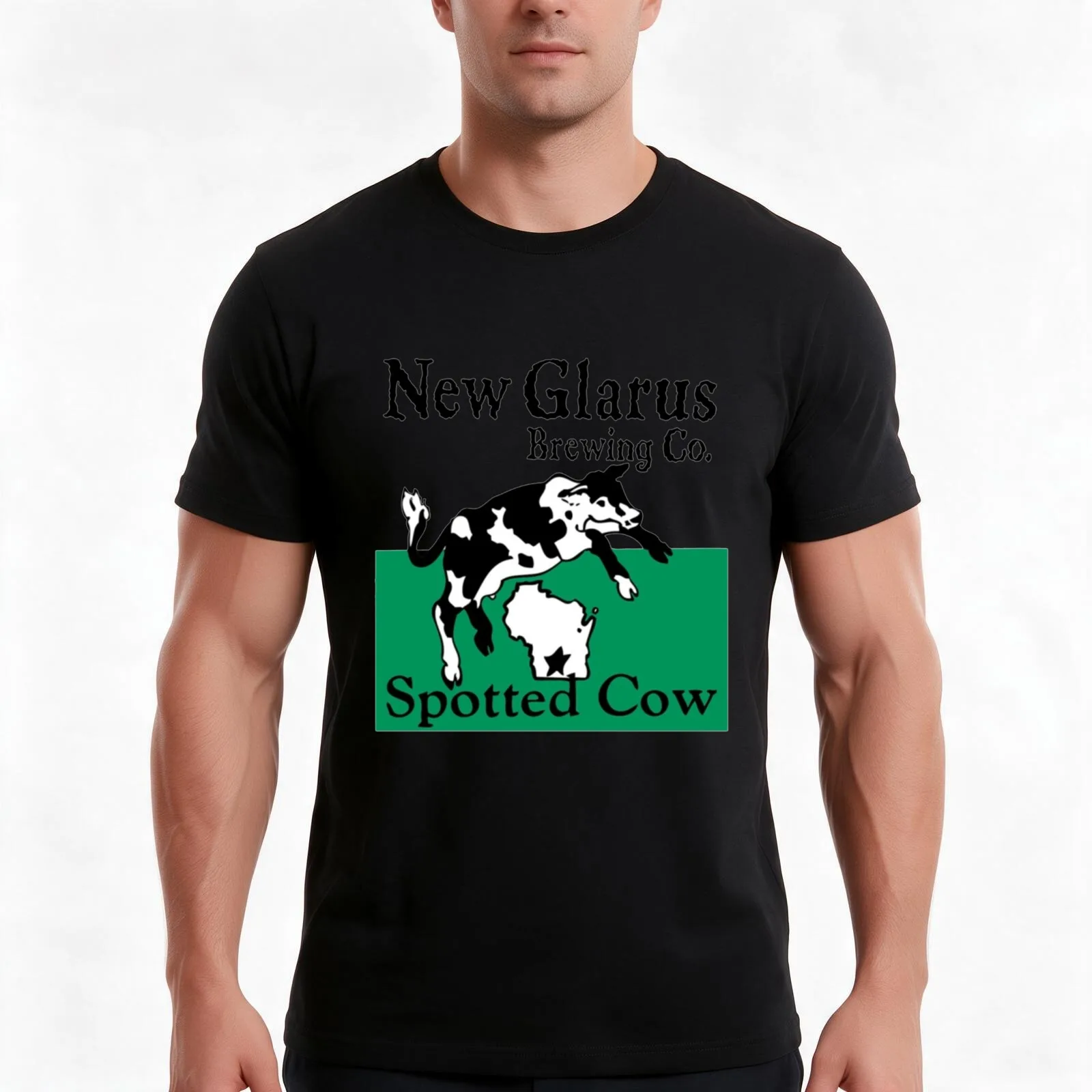 Spotted Cow New Glarus Brewery T-Shirt, Summer Casual Cotton Tee, Oversized Streetwear Tops, Vintage Graphic Print, 100% Cotton