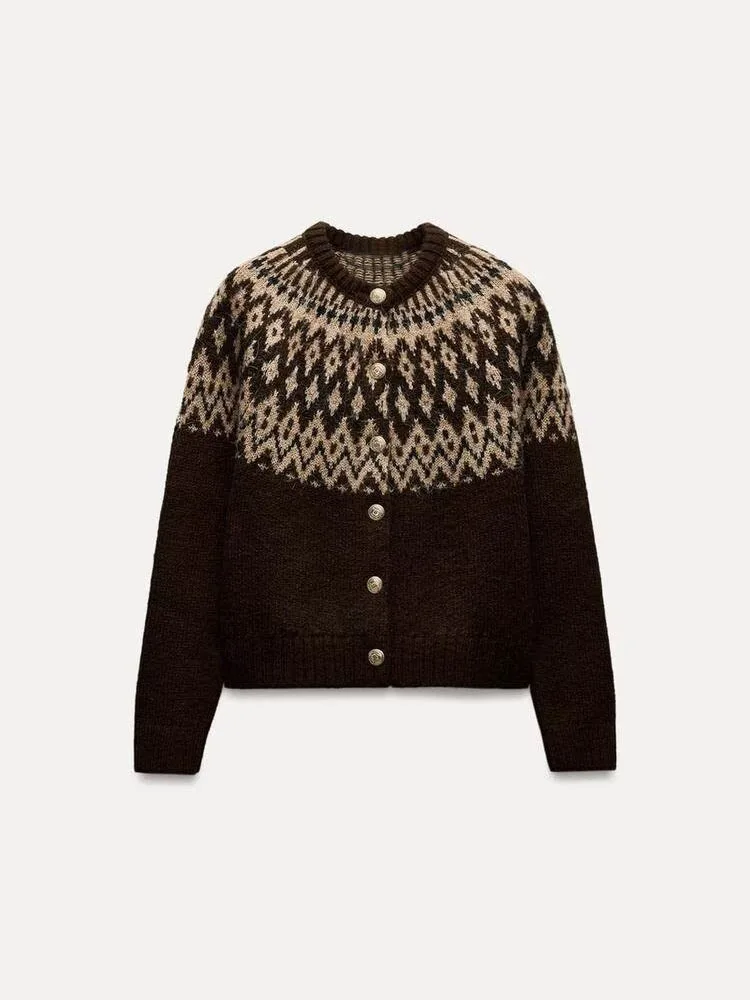 

Spring New Arrival Women's Retro Sle Long Sve round Ne Knitted Jaet Embroidered Outerwear Comfortable Loose Fit