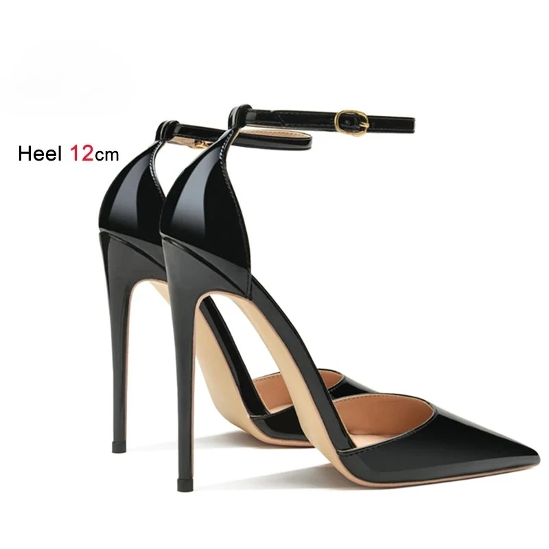 

New Women's Shoes Designer Leather Ankle Strap Pumps Pointed Toe Sexy High Heels Shoes for Women 33-46 Stiletto Zapatos De Mujer