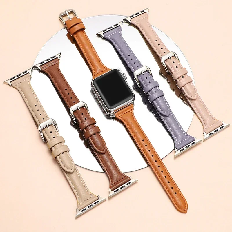 Slim leather band for Apple Watch ultra 49mm series 7 8 41mm/45mm 38mm/42mm Wristband Loop bracelet iWatch SE 6 5 4 3 40mm/44mm