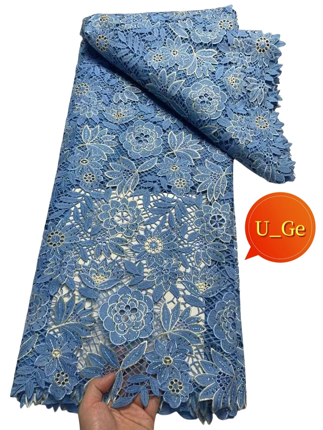 

2024 Latest Skin friendly High Quality Delicate Guipure Cord Lace With Stones Fabric For Wedding Party Dress U_GE1398