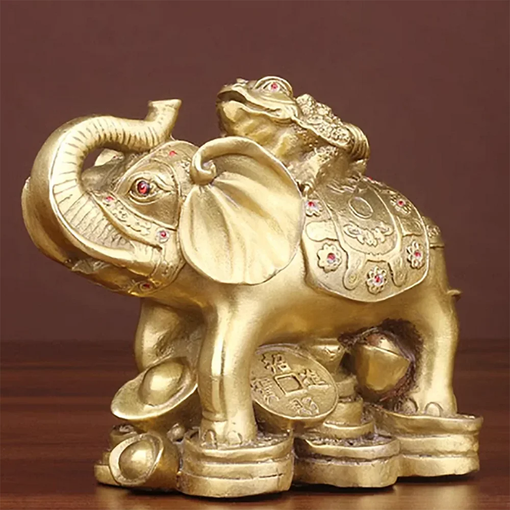 Pure Copper Elephant, Golden Toad on Top, Attracting Wealth, Elephant, Three Legged Golden Toad on the Town, Home Decoration