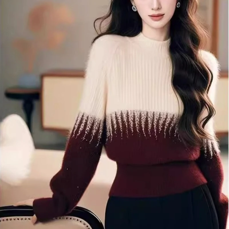 

Knitwear Women's Sweaters Korean Winter Clothing Fashion Loose Fall/Winter Casual Jumpers Patchwork Long Sleeve Women Pullover