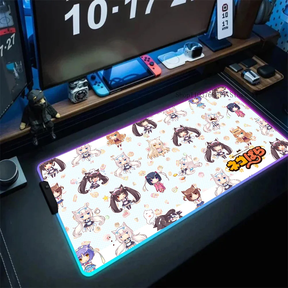 

Nekopara Japanese Anime Mousepad XXL RGB Gaming Mouse Pads HD Black Gamer Accessories Large LED