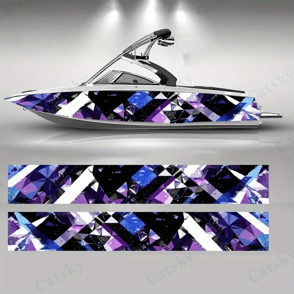 Dreamy Crystal Geometry Purple Blue Dazzling Boat Sticker Vinyl Ship Pontoon Deck Boat Fishing Decorative Pontoon Boats Decal