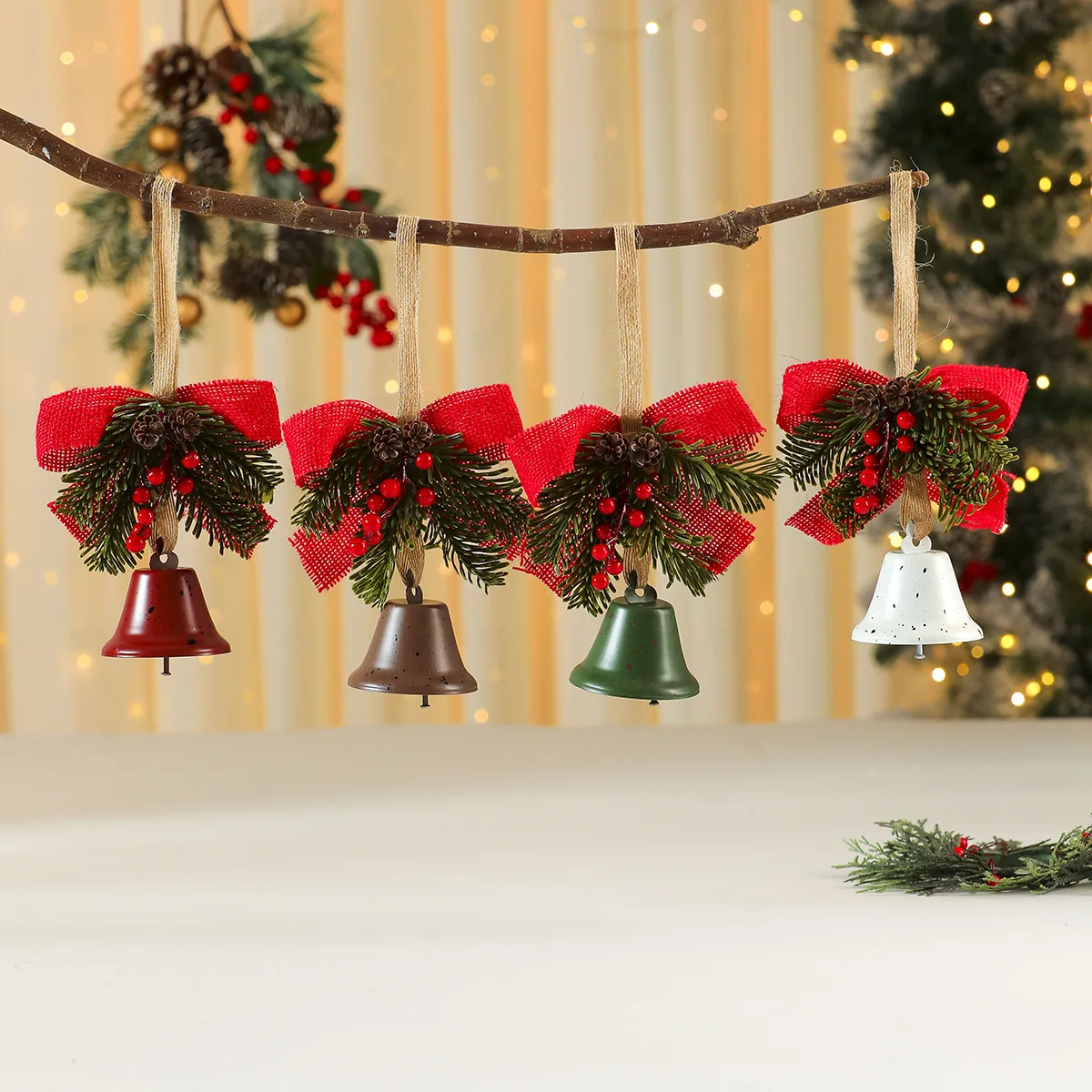

Xmas Jingle Bells Christmas Bell with Bowknot Hemp Rope Pendant for DIY Festival Party Christmas Tree Decoration Accessories