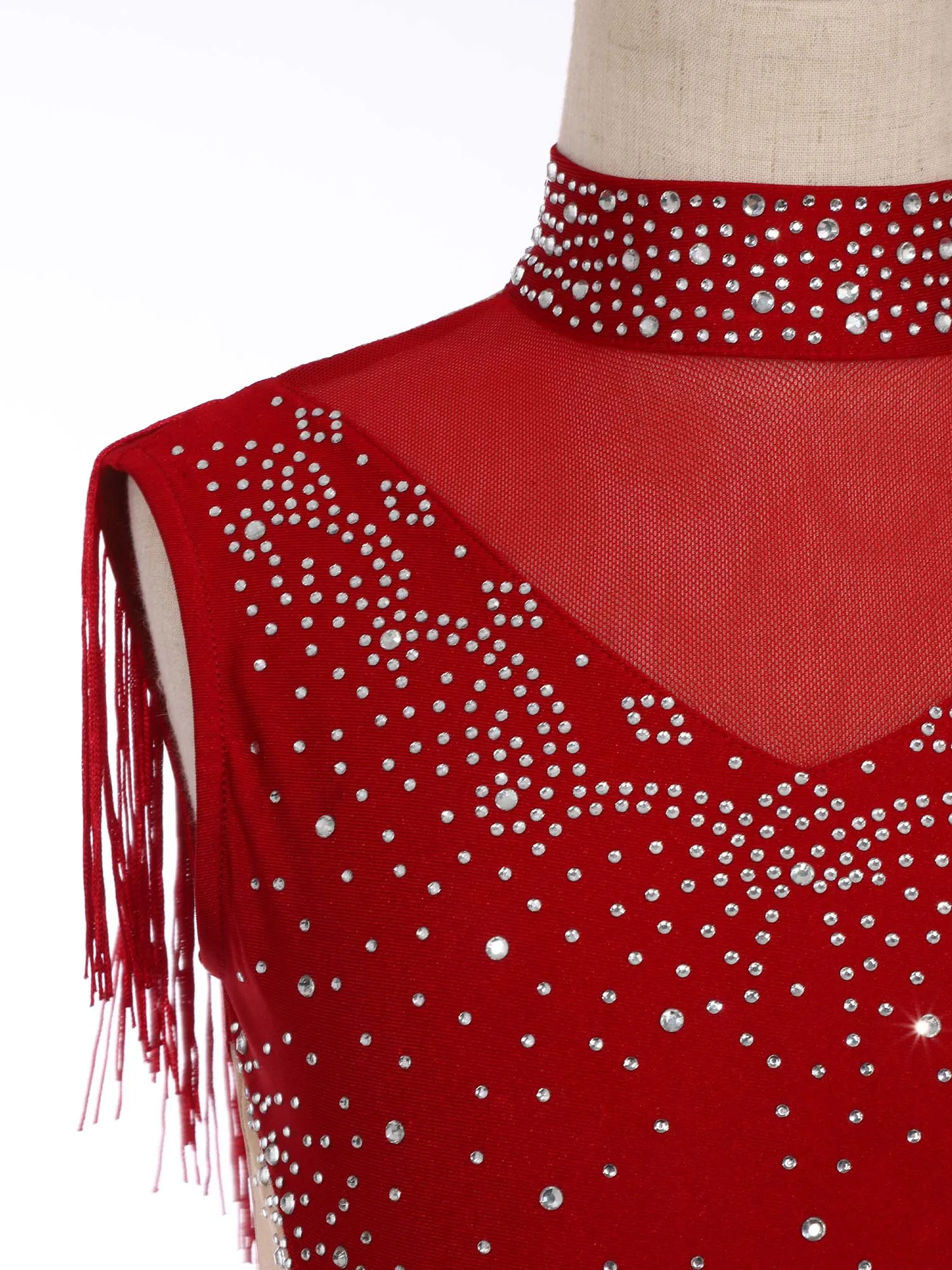 6-16Y الفتيات أكمام شرابة الراين شبكة الشكل التزلج ارتداءها الرقص اللاتينية غنائية الباليه الجمباز يوتار Dancewear #5