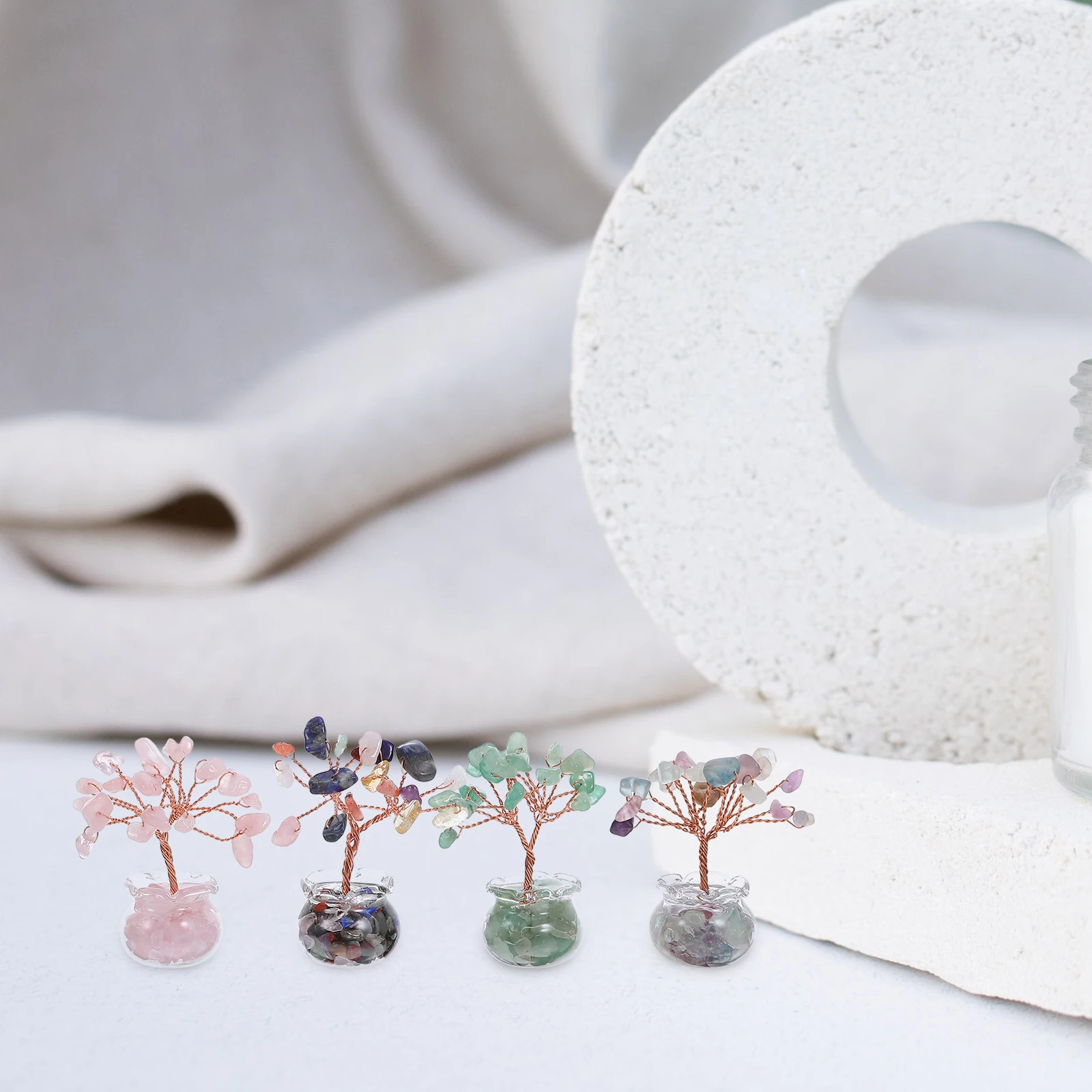 

4 PCS Mini Crystal Fortune Money Chinese Decorate Home Wealth Glass Bonsai