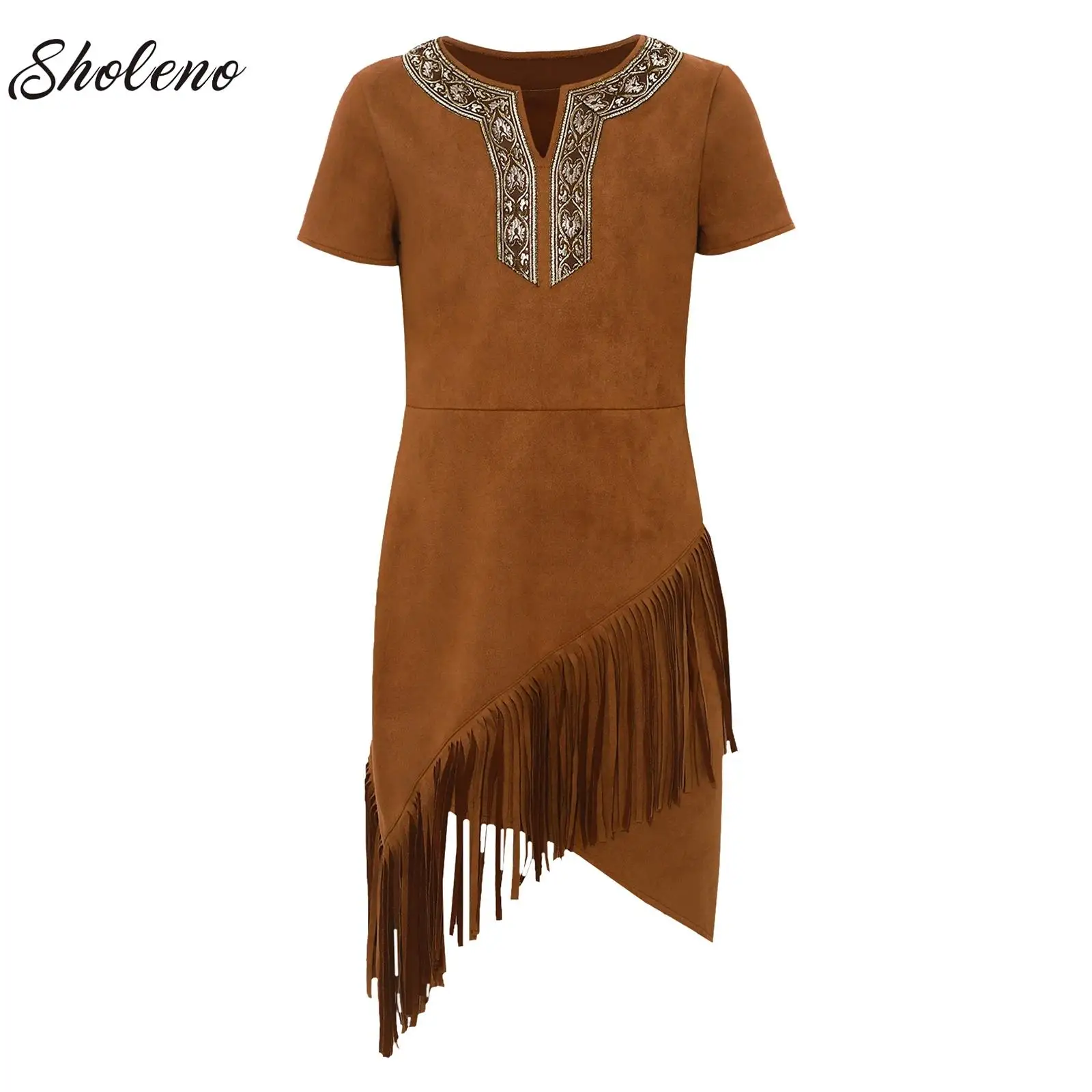 

Teen Girls Indian Native American Costume Halloween Aboriginal Hunters Cosplay Fancy Dress Up Fringe Western Cowgirls Clothes