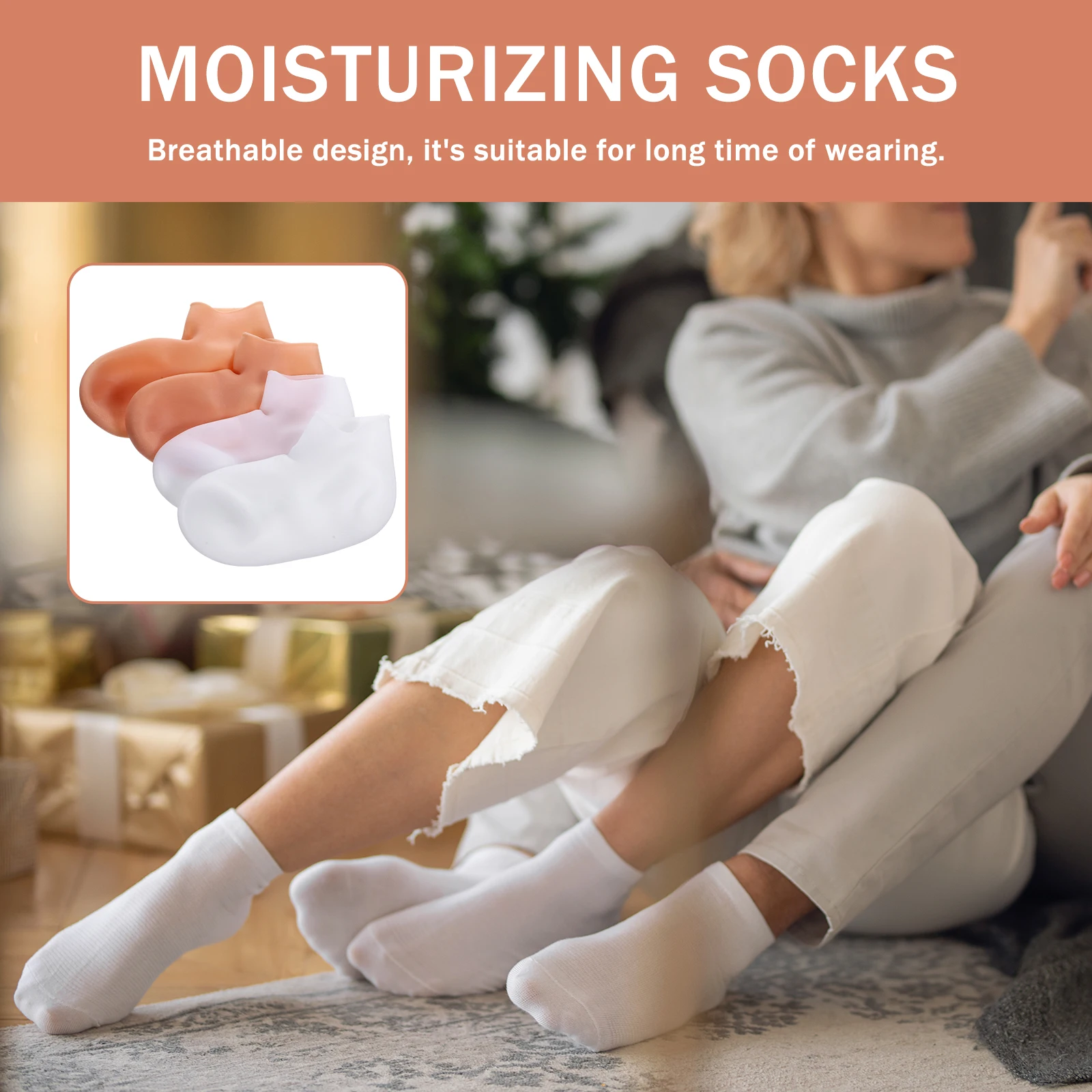 

2 Pairs 4 Pieces Exfoliating Socks Women Lotion Spa Moisturizing Foot Covers Cracked Heel White Beige L Size 38 40 Elastic