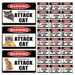 Pet Shop Warning Sign Beware of The Attack Cat Metal Sign Animals Tin Plate Pet Shop Wall Sticker Decoration Vintage Home Decor