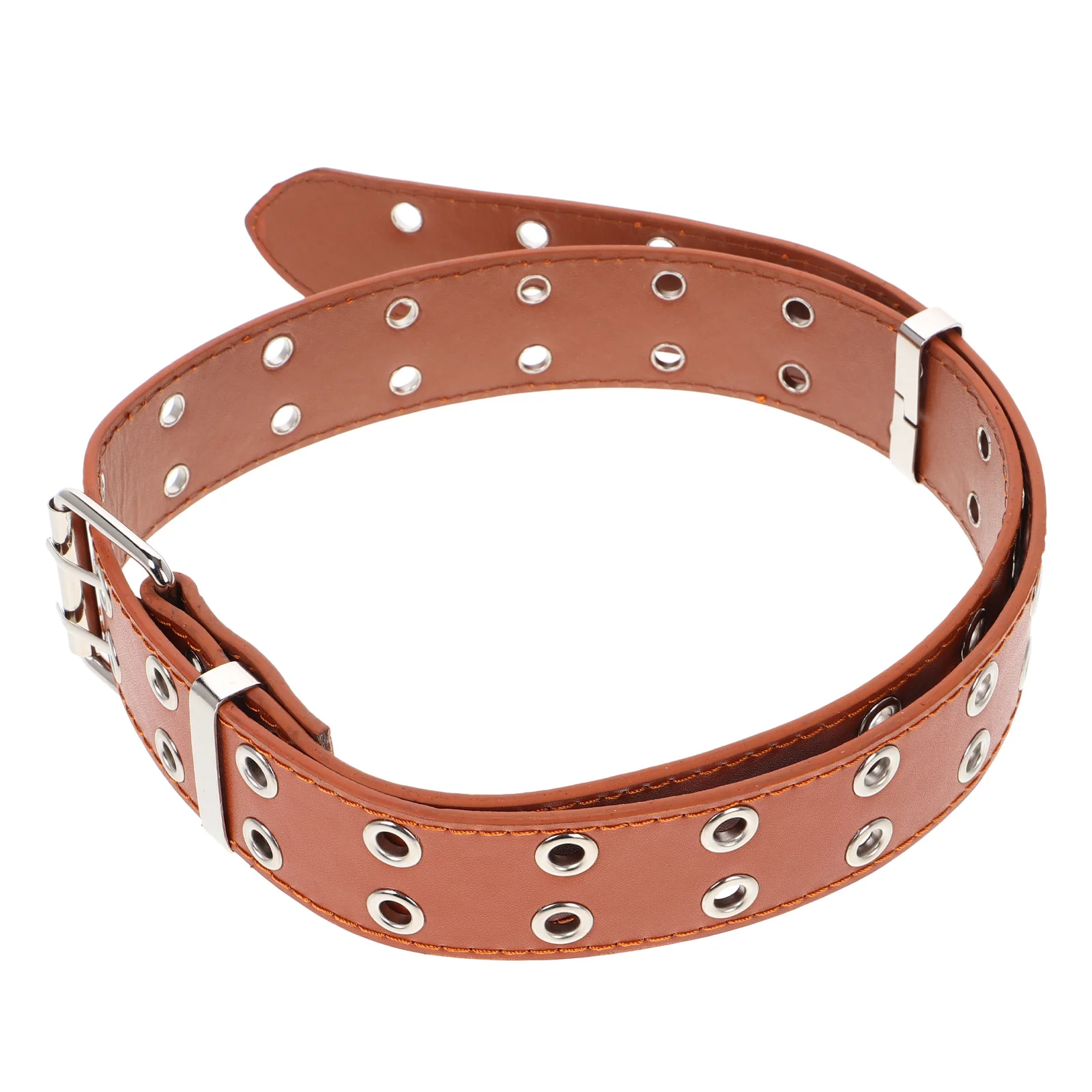 

Women's Double Grommet PU Belt Brown Vintage Punk Waist Chain Wide Adjustable Belt for Jeans Goth Style Studded Fashion