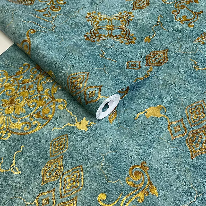 European Damask Wallpaper 3d Embossed Texture Gold Foil Floral Wall Paper  for Living Room Bedroom TV Background Papier Peint