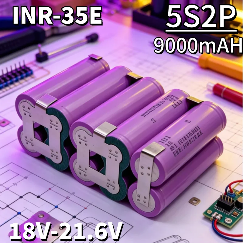 Batteria 18650-35E, pacco batteria per avvitatore e trapano 5S2P 9000mAh, pacco batteria saldato su misura