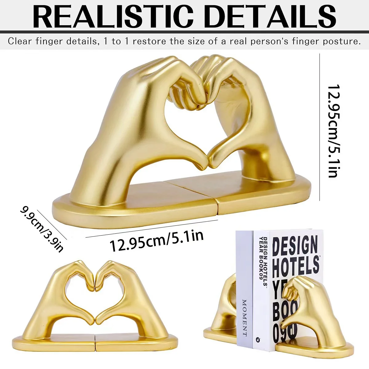 Book Ends Resin Bookend Holder Valentine's Day Heart Shaped  Book Stopper Elegant Book Holder for Desktop Bedroom Study Room Dec