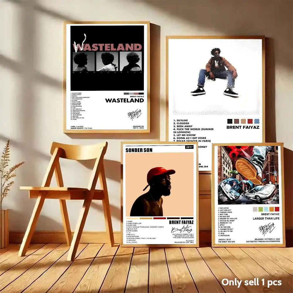 B-Brent Faiyaz WASTELAND Poster Home Living Bed Room Bar Hallway Sticky Wall Art Printing Aesthetic Decor