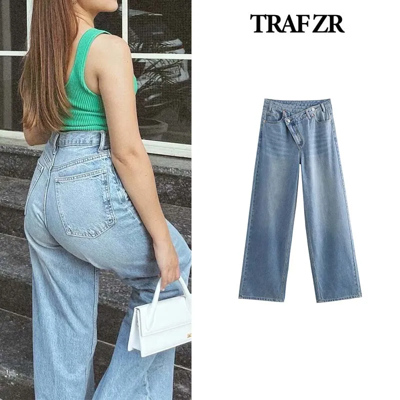 TRAF ZR Denim Trousers Cotton Newjeans Autumn Street Jean Ladies Fashion Woman Trousers Y2k Baggy Jeans High Waisted Pants