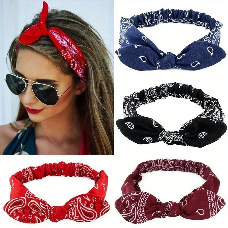 

1pc Paisley Print Knot Headband for Women, Bow Tie Hair Band, Crescent Shape Elastic Hair Wrap, Vintage Bohemian Hair Accessory