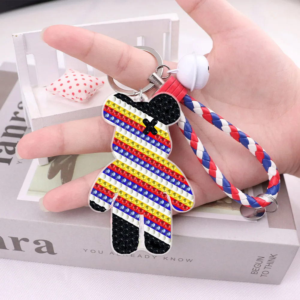 New Violent Bears Acrylic Material Diamond painting Keychain Double-sided Point Drill Full Drill Pendant Handiwork Pendant