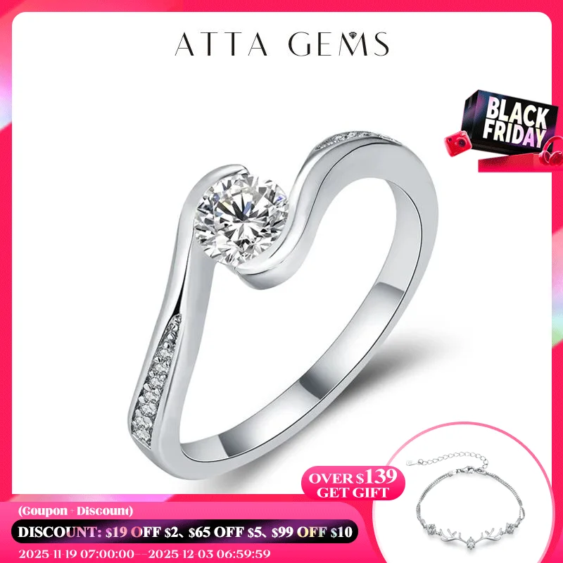 

ATTAGEMS Solitaire Male Ring 5.0mm Round Diamond Moissanite Antique 925 Sterling Silver Ring For Woemen Wedding Fine Jewelry
