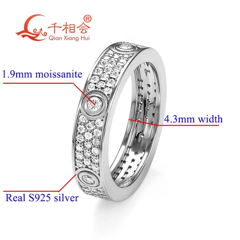 

A 925 silver rings thiner Classic Love Three Rows Of Luxury Eternity Ring D VVS Moissanite Wedding Engagement Ring Ladies men