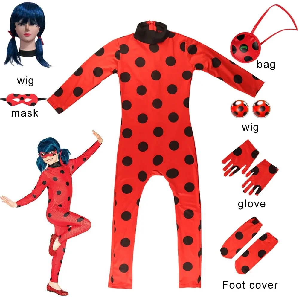 Children's Anime Ladybird One-piece Suit Gloves and Foot Covers Separate Eye Mask Bag Wig 5-piece Se