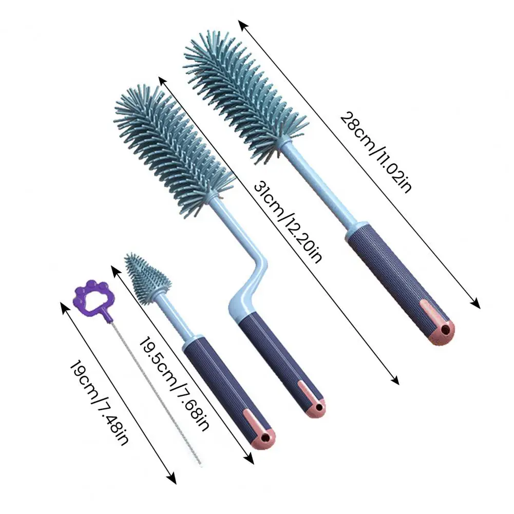 

3Pcs/Set Bottle Brush Detachable Soft Liquid Silicone Head Feeding Utensil Straw Cup Cleaner Non-Slip Handle Bottle Brush