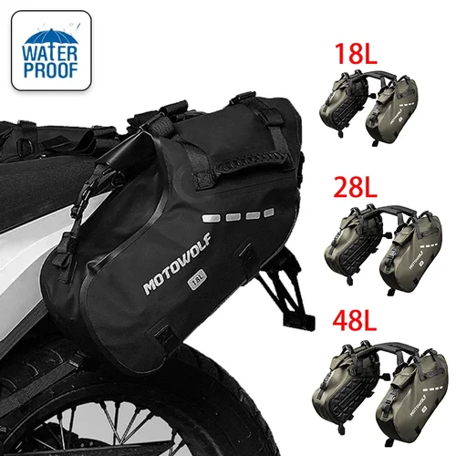 Bolsa impermeable para motocicleta, bolsa lateral para SILLÍN de motocicleta de 18L, 28L y 48L, bolsa de alforja Universal de gran capacidad para motocicleta