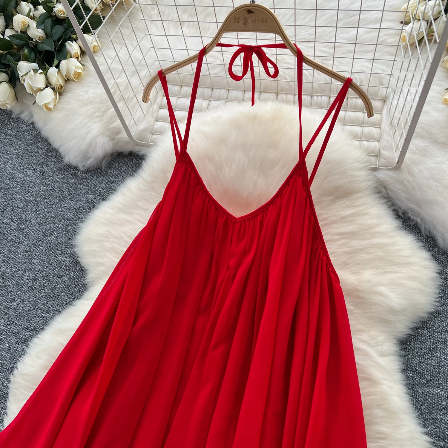 Elegant mesh backless Slip Dress Fairy A-line Vestidos korean fashion Women summer Beach Sweet loose dresses